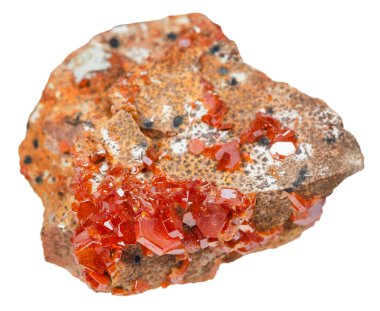 red vanadinite crystals on mineral stone isolated clipart