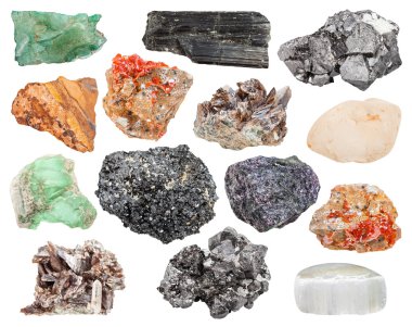 set of various minerals - magnetite, axinite, etc clipart
