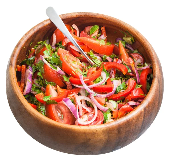 kaşık salata domates, salatalık, kırmızı soğan