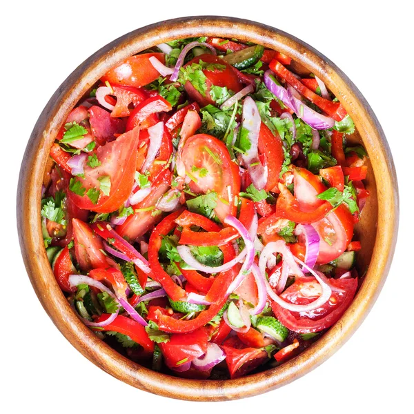 Vista superior de la ensalada de tomates frescos, pepinos — Foto de Stock