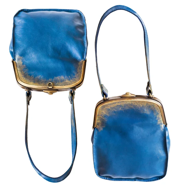 Ensemble de deux sacs à main fermés en cuir bleu soirée — Photo