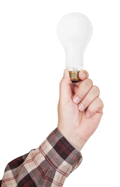 Maschio mano tiene lampada ad incandescenza isolato — Foto Stock