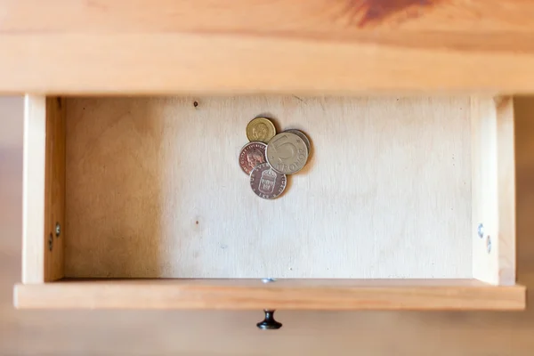 Few Swedish coins in open drawer — Stock Photo, Image