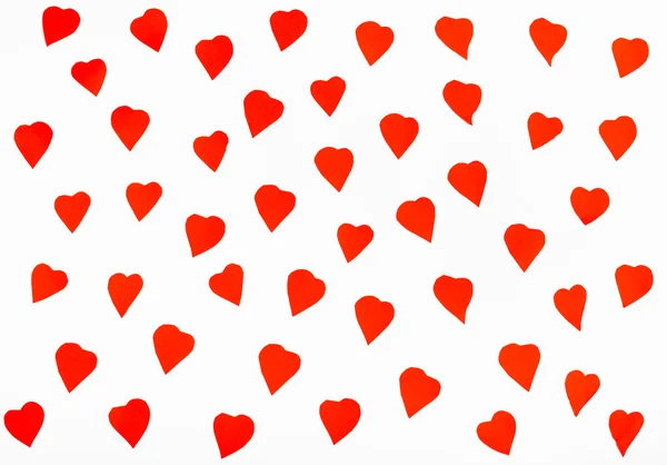 Many red hearts cut out from paper on white — Stock Photo, Image