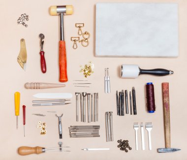 Görünüm araç kümesi, çeşitli leathercraft yukarıda