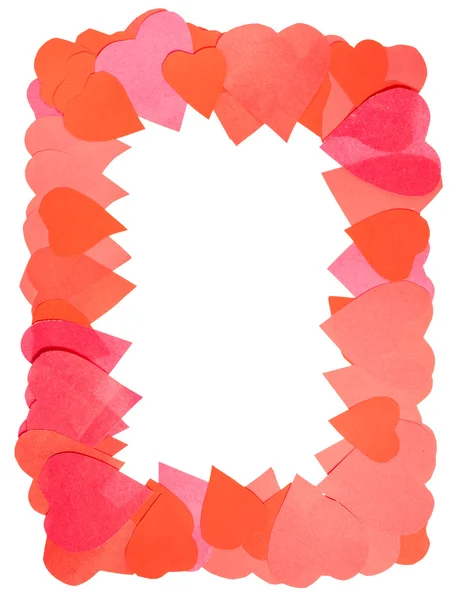 Frame from paper hearts with cut out canvas — Stock Photo, Image