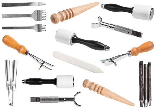 Set leathercraft tools op wit wordt geïsoleerd — Stockfoto