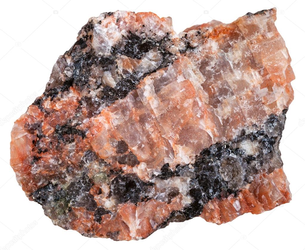 red granite mineral isolated on white
