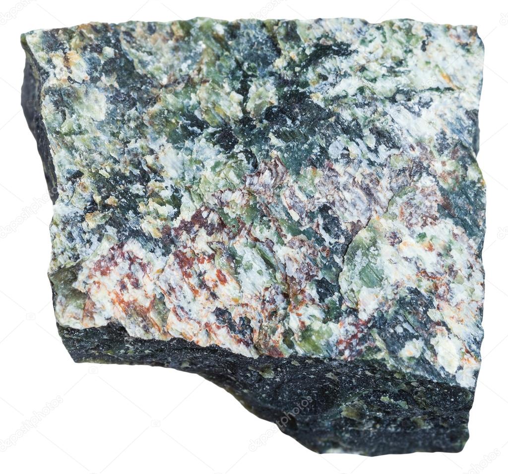 Dunite (olivinite) stone isolated on white