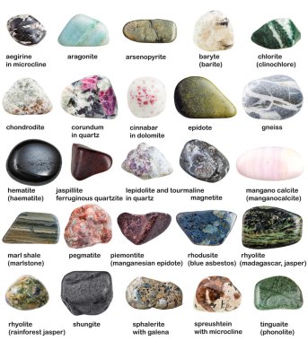 izole adları ile çeşitli parlak mineraller