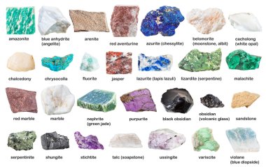 collection from gemstones and minerals with names clipart