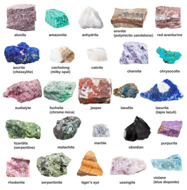 raw decorative gemstones and minerals with names clipart