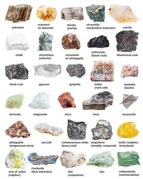 Vari minerali di pietre minerali con nomi — Foto Stock
