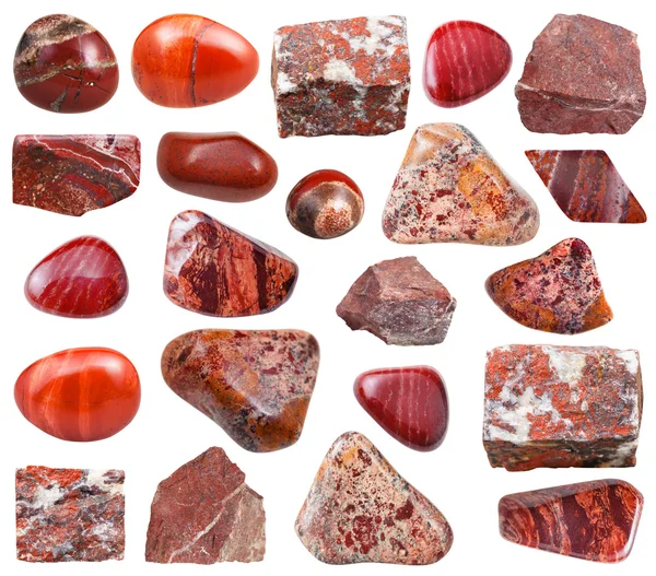 Samling från exemplar av röd jasper ädelsten — Stockfoto