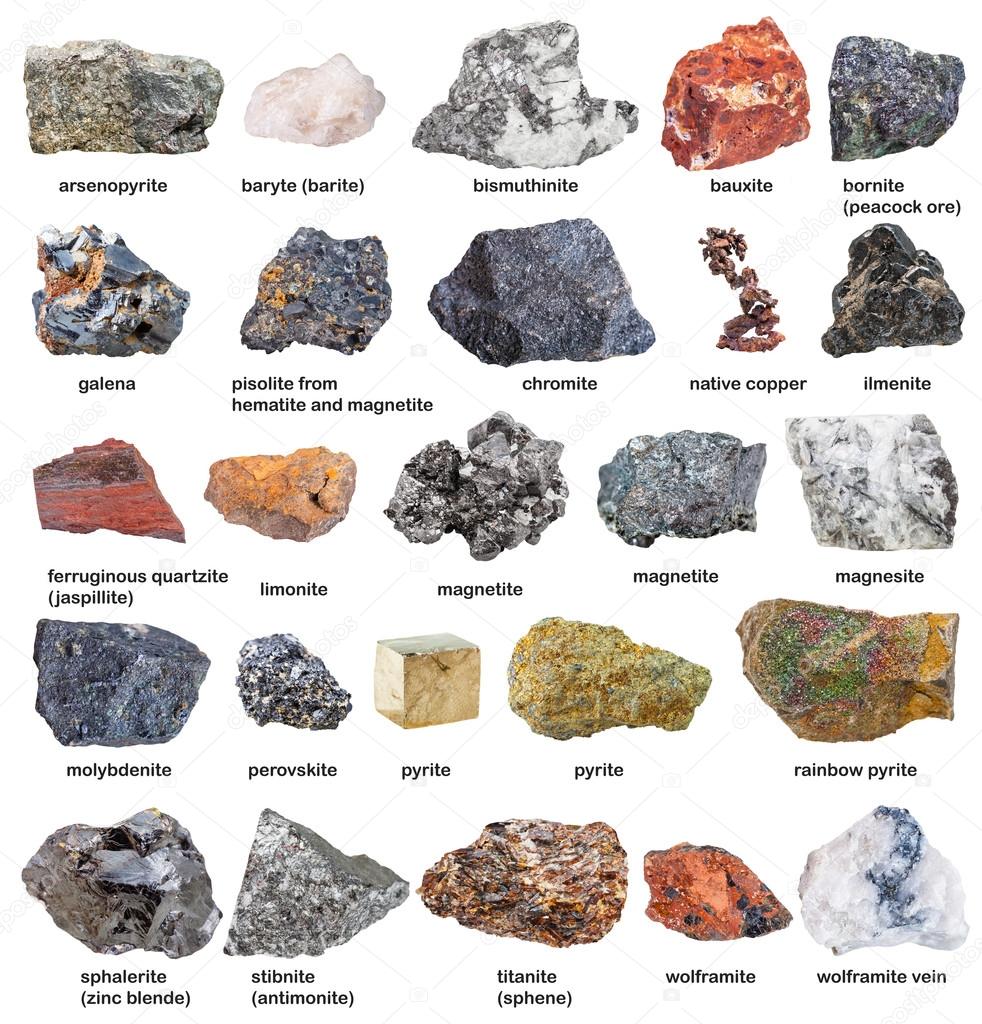 collection from raw minerals and ores with names