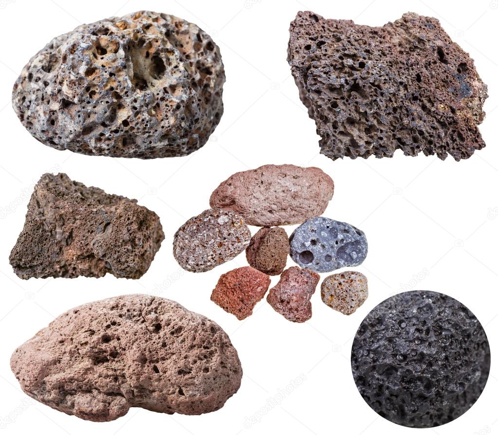 collection from specimens of various pumice stones