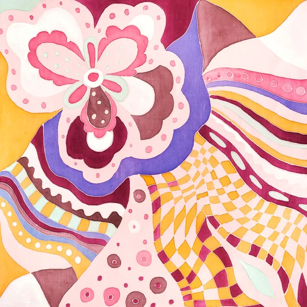Patrón floral rosa y amarillo en batik de seda —  Fotos de Stock