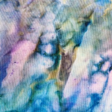 İpek batik üzerinde soyut mavi ve sarı süsleme