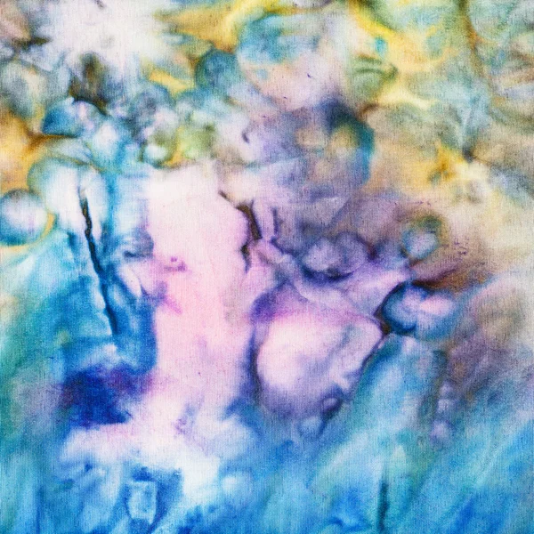 Абстрактный синий и желтый рисунок на шелковом батике — стоковое фото