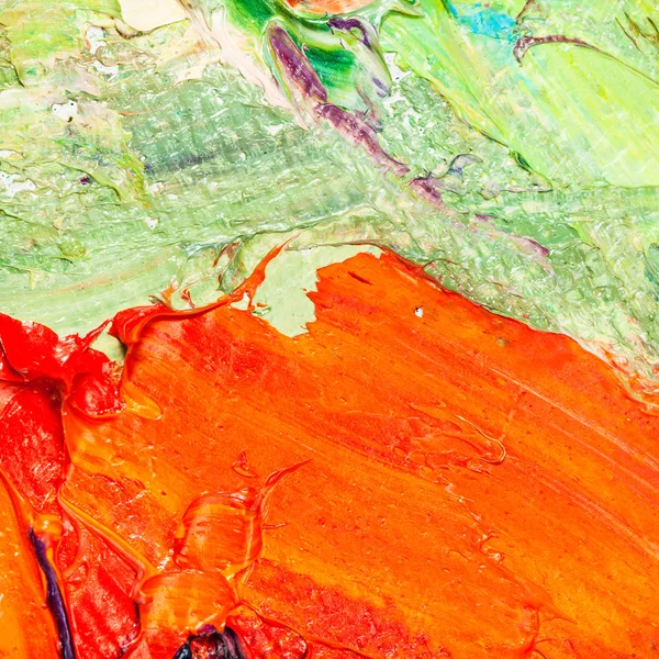 Orange and green oil paint brush strokes on canvas — Stock Photo, Image