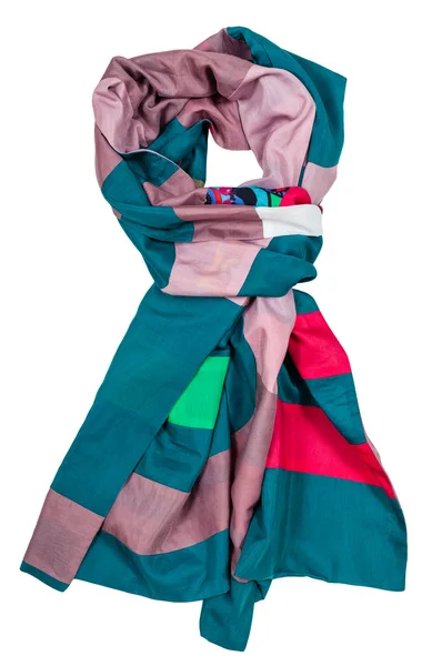 Knotted scarf stitched from strips of silk fabrics — Stock Photo, Image