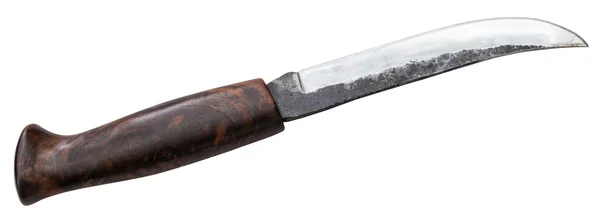 Охотничий нож с деревянной рукояткой — стоковое фото