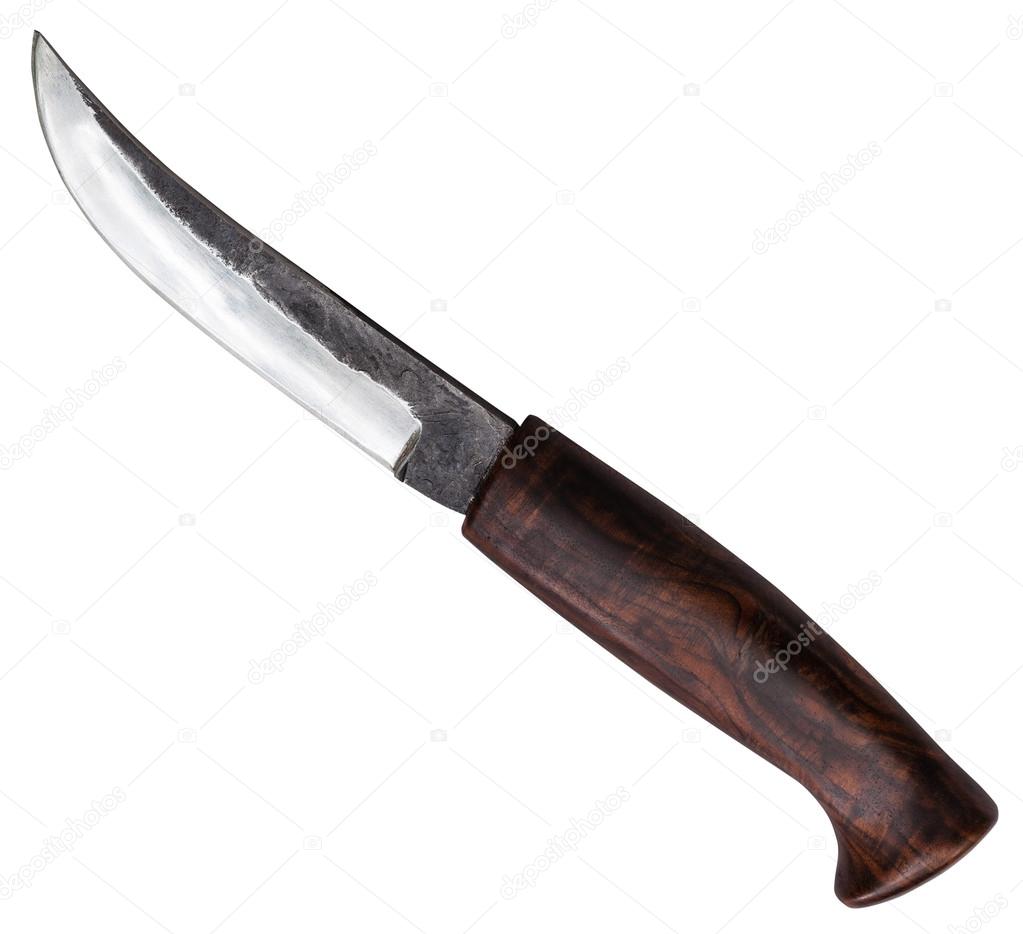 knife with dark brown wooden handle isolated