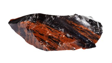 macro photography of sample of natural mineral from geological collection - unpolished mahogany Obsidian (volcanic glass) isolated on white background clipart