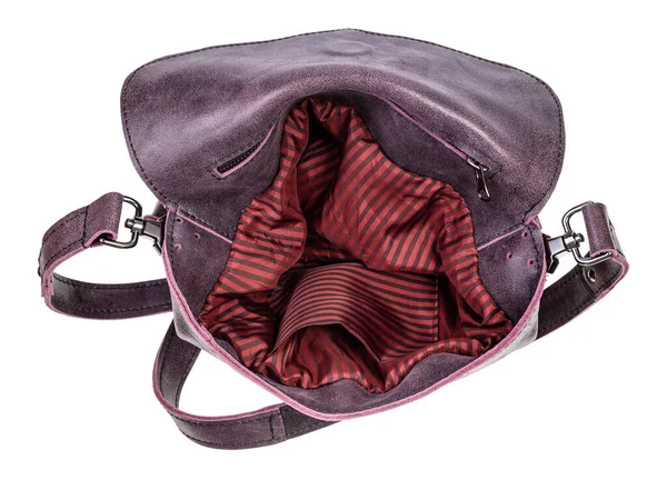 Oben Ansicht Der Offenen Leeren Handgefertigten Crossbody Tasche Mit Rotem — Stockfoto