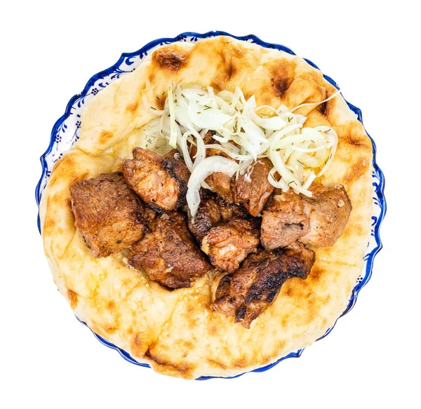 Top View Portion Kebab Flatbread Plate Isolated White Background — Stock Photo, Image