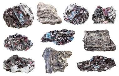 geological collection of natural samples of natural rocks with unpolished Biotite mineral isolated on white background clipart
