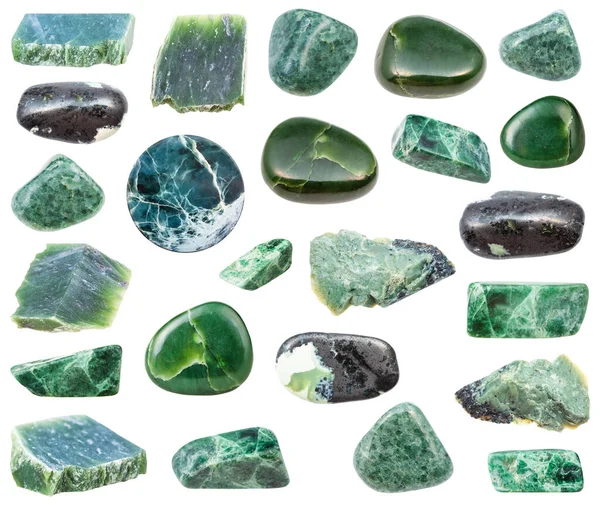 Coleção Várias Pedras Preciosas Minerais Naturais Jade Amostras Rocha Isolada — Fotografia de Stock