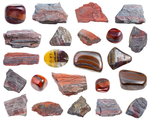 Coleção Várias Pedras Preciosas Minerais Naturais Jaspillite Jaspilite Amostras Rocha — Fotografia de Stock