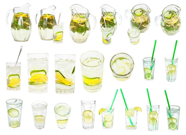 Limonata Limon Dilimlenmiş Kokteyl Seti Beyaz Arka Planda Izole Edilmiş — Stok fotoğraf