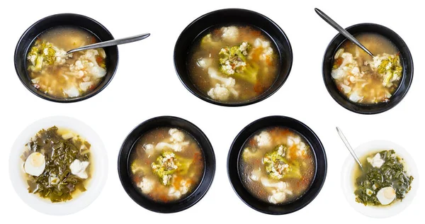 Set Dari Sup Sayuran Diisolasi Latar Belakang Putih — Stok Foto