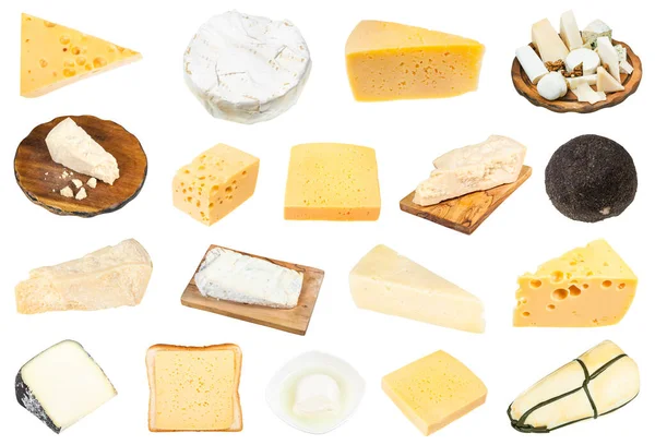 Various Pieces Cheeses Isolated White Background — Stock Photo, Image