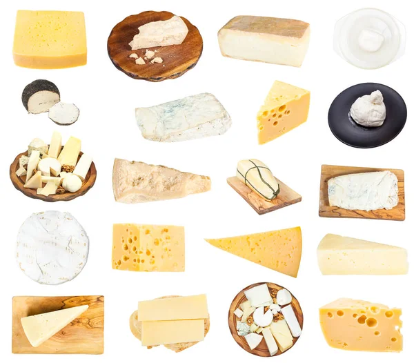 Collage Various Pieces Cheeses Isolated White Background — Stock Photo, Image