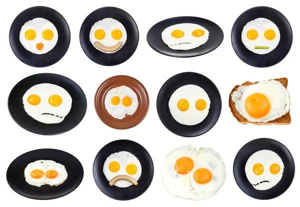 Conjunto Varios Huevos Fritos Plato Aislado Sobre Fondo Blanco — Foto de Stock
