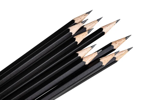 一组黑色石墨铅笔的顶部紧密地隔离在白色背景上 — 图库照片