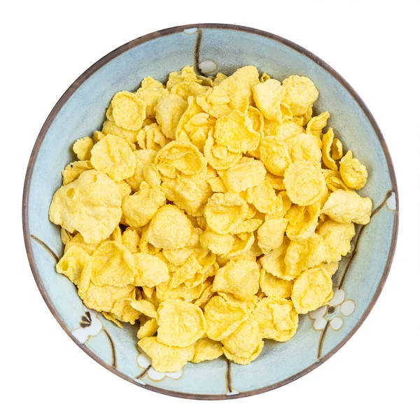 Draufsicht Auf Zuckerfreie Cornflakes Runder Schüssel Isoliert Auf Weißem Hintergrund — Stockfoto