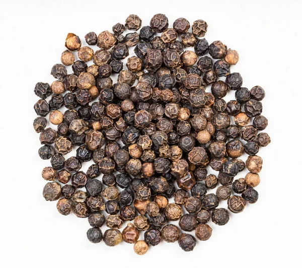 Top View Pile Black Pepper Peppercorns Close Gray Ceramic Plate — Stock Photo, Image