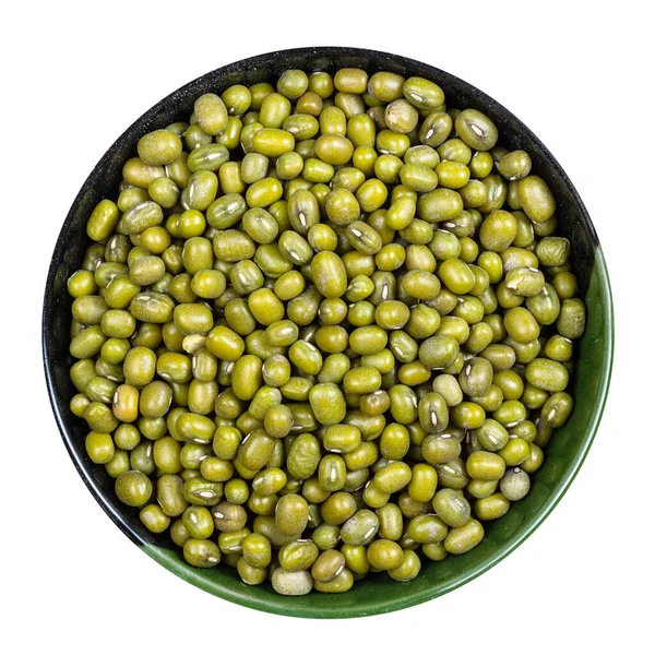 Top View Raw Green Mung Beans Bowl Isolated White Background — Stock Photo, Image