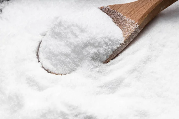 Wooden Spoon Dextrose Sugar Close Pile Sugar — Stock Photo, Image