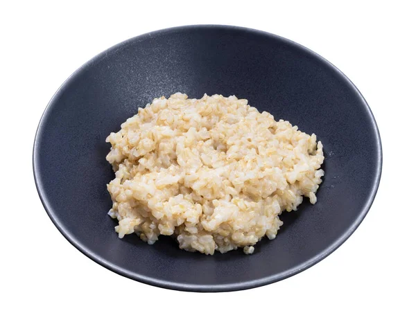Kaše Hnědé Rýže Šedé Míse Izolované Bílém Pozadí — Stock fotografie