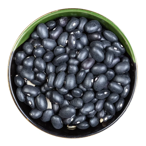 在白色背景上隔离的圆形碗中的黑墨西哥豆的顶部视图 — 图库照片
