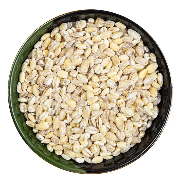 Top View Pearled Barley Grains Bowl Isolated White Background — Stock Photo, Image