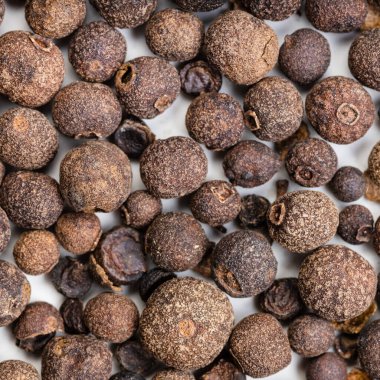 Kare gıda arka planı - tüm baharatlar jamaica biberleri kapanıyor