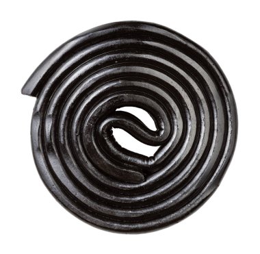 spiral from black liquorice candy isolated on white background clipart