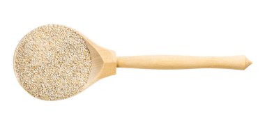 top view of wood spoon with rye bran isolated on white background clipart