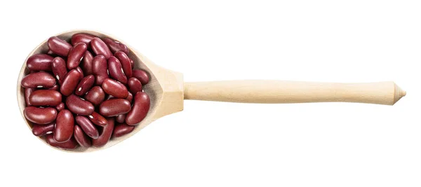 Top View Wood Spoon Red Kidney Beans Isolated White Background — Stock Photo, Image